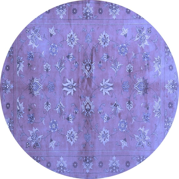 Ahgly Company Machine Washable Indoor Round Abstract Blue Contemporary Area Rugs, 7' Round