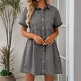 thumbnail image 4 of Gfyviroh Denim Dresses for Women Solid Color Button Turn-down Collar Mini Dresses Loose Casual Short Sleeve Dresses, 4 of 9