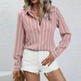 thumbnail image 5 of Wyobmus Women's Button Down Shirts Long Sleeve Dress Shirts Striped Collared Work Office Solid Blouses Slim Tops Pink, 5 of 9