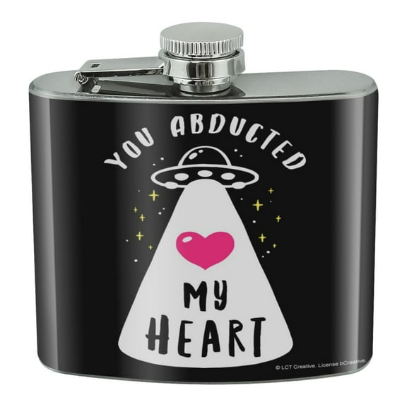 You Abducted My Heart Alien Love Funny Humor Stainless Steel 5oz Hip Drink Kidney Flask