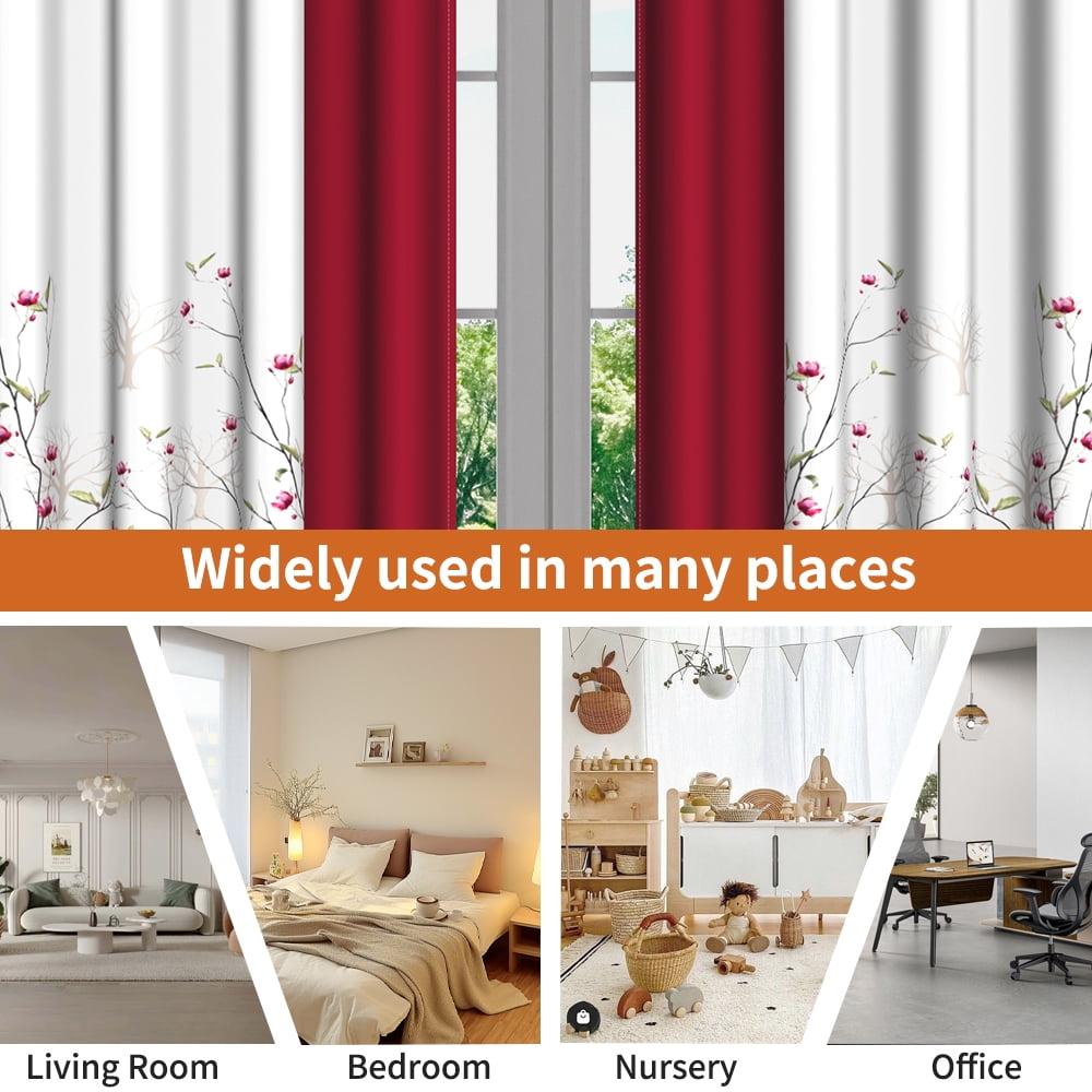 Lfeey Plant Flower Blackout Curtains 63 inches long, Room Grommet Curtains, Blue, 42x63 inch，2 Panels