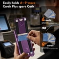 thumbnail image 4 of For iPhone 14 Phone Case,With Contractile Kickstand,Card Slots,Anti-Scratch PU Leather + TPU Hybrid Shockproof Heavy Duty Anti-fall Drop Protection,Tough Rugged Phone Case,Purple, 4 of 6