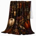 thumbnail image 2 of Printed Flannel Throw Blanket with Sunflowers, Pumpkins, Bottles and Books Print, 2 of 9