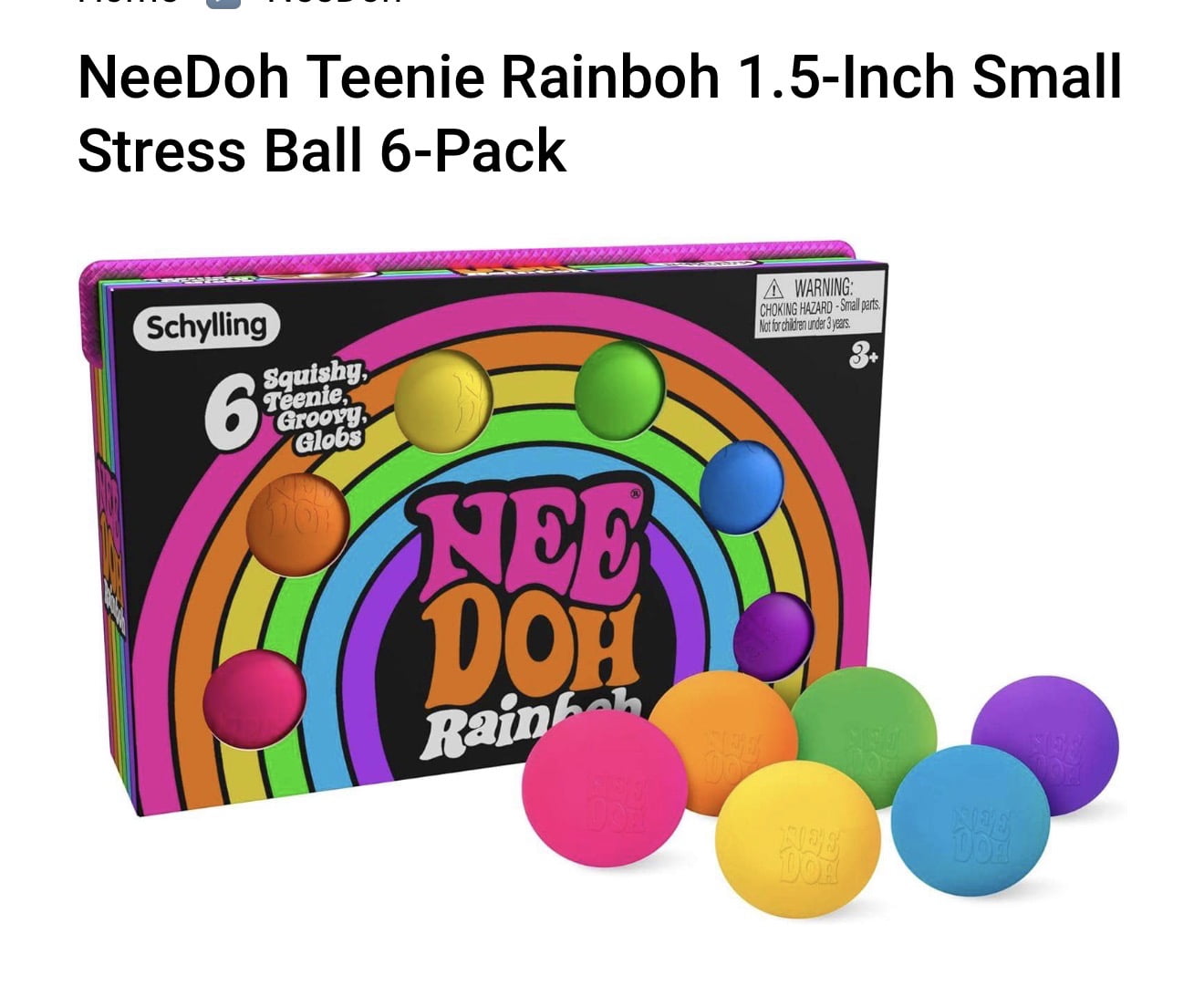 nee doh teenie rainboh 1.5 - inch small stress ball 6 pack, multiple colors