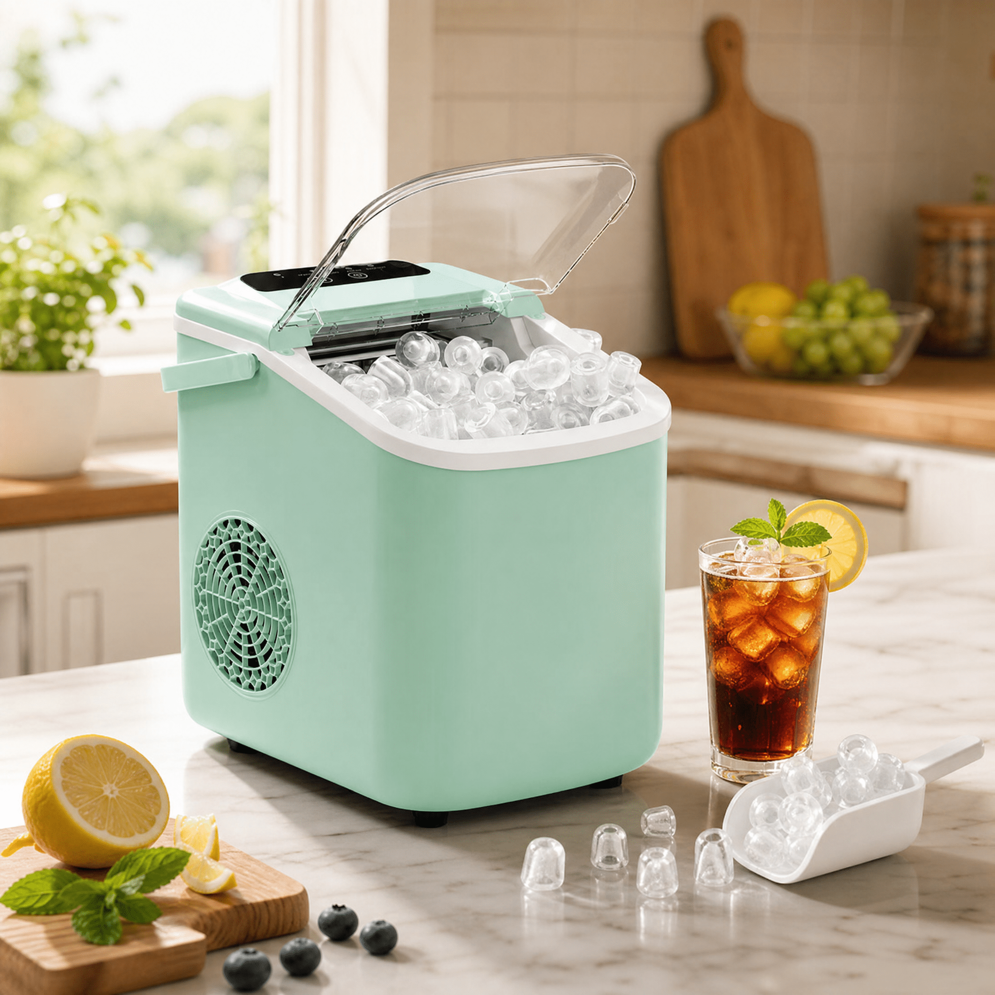 Portable Countertop Ice Maker Machine, 26 Lbs Daily Output, Ready in 6-8 Mins, 2 Ice Sizes, Self-Cleaning Quiet Ice Maker with Carry Handle for Home Office Camping