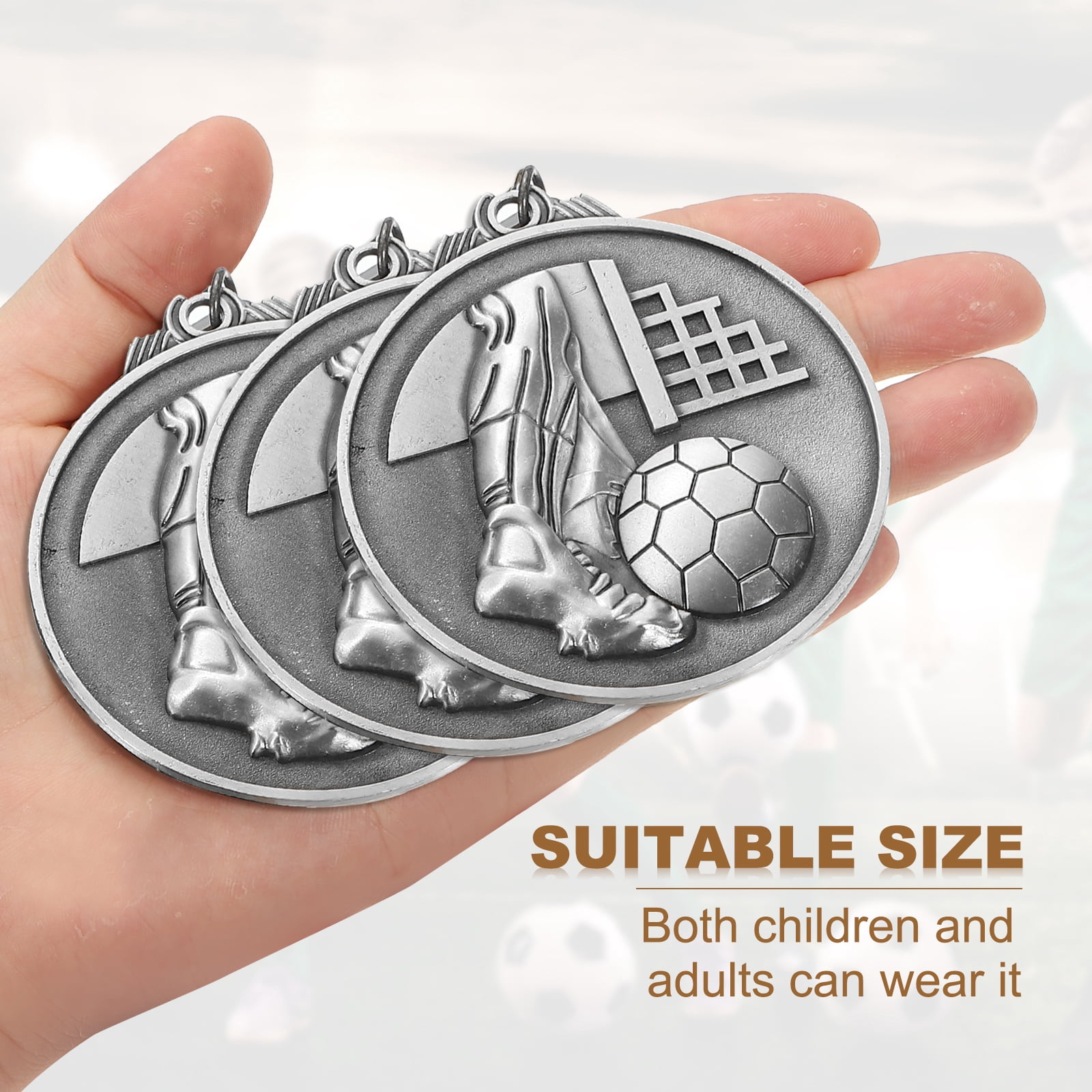 Uxcell Football Events Mesh Embossing Award Medals with Ribbons, Winner Medals Prizes for Competitions Sports Party Silver