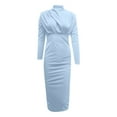 thumbnail image 5 of Ersazi Modest Dresses for Women Woman Solid Color Long Sleeve Waist in Fashion Fallow Commuting Long Dress Light Blue L, 5 of 6