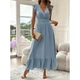 thumbnail image 3 of Women'S Summer Maxi Dress Elegant V Neck Ruffle Flowing Sleeves Waist Pleated Flowing Wedding Guest Dress  Blue L, 3 of 5