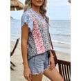 thumbnail image 2 of Plus SizeWomen's Floral Print V Neck Lace Trim Blouse, Casual Short Sleeve Summer Top, 2 of 5