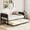 Black, variant on Daybed with Trundle, Twin Size Day Bed with Metal Slat Support & Lockable Casters, Wavy Headboard with Wood Grain, Space-Saving Sofa Bed for Living Room/Guest Room, No Box Spring Needed, White