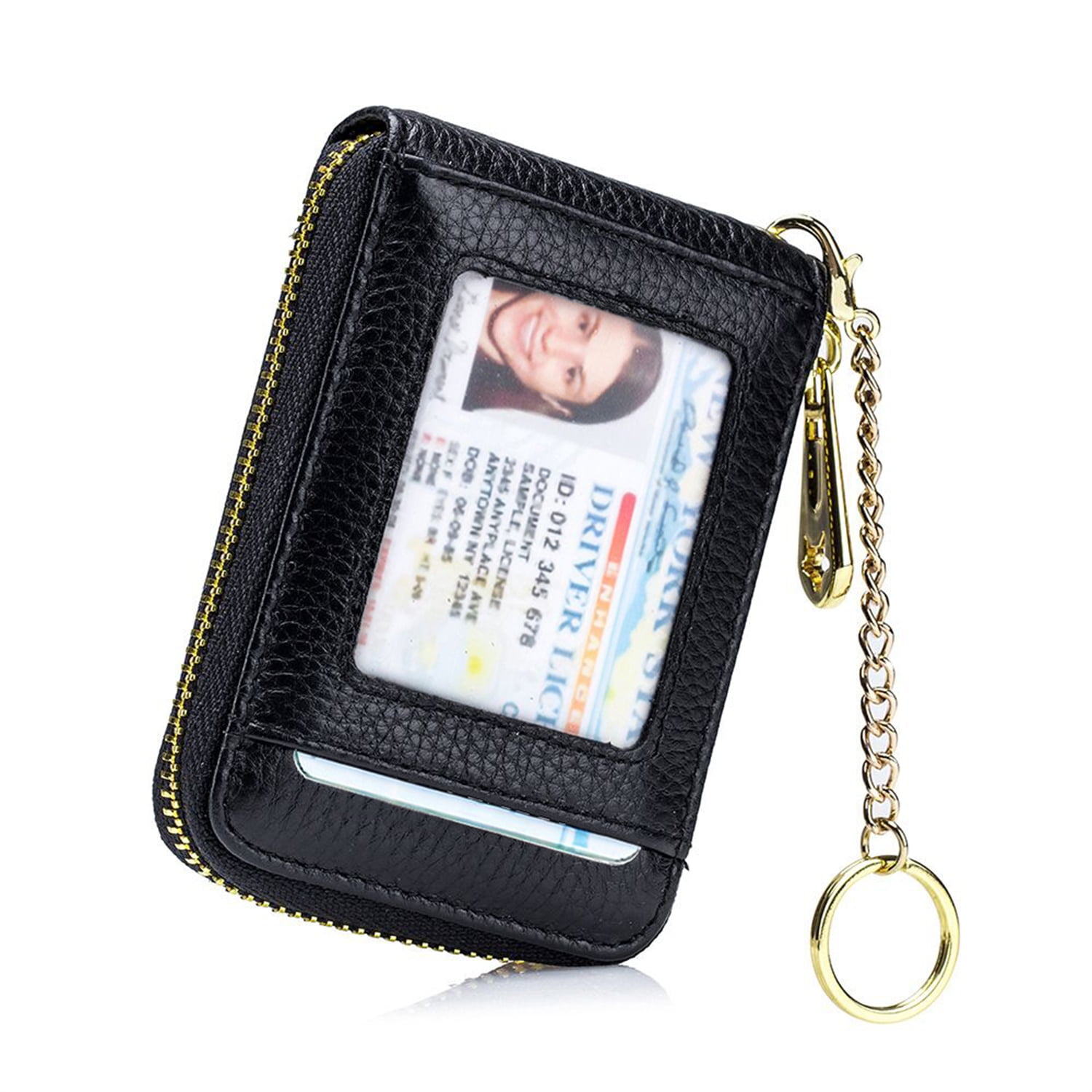 KAWELL Credit Card Holder, Small RFID Card Wallet Slim Leather Card Case with Keychain & ID Window