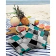 thumbnail image 3 of Pack of 2 Outdoor Pillow Covers, Geometric 3D Abstract Teal Black Gray Square Pattern Waterproof Square Throw Pillowcase Cushion Decorative Pillow Covers for Couch Patio Tent, 18x18 in, 3 of 6