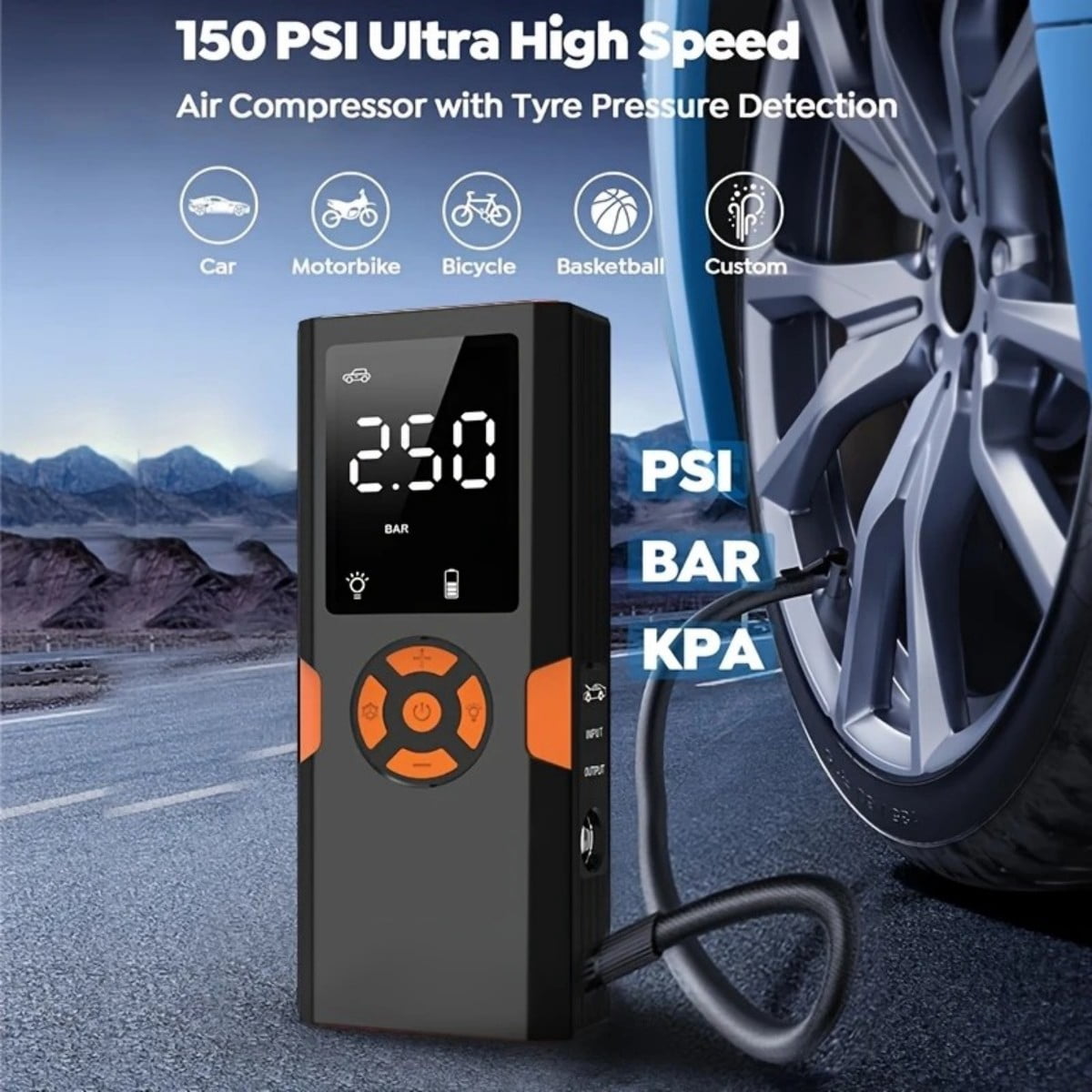 AIMAYA Jump Starter with Air Compressor,4500A Car Battery Jump Starter Portable (10L Gas/8L Diesel), 12V Jump Start Battery Pack Jump Box with Smart Jumper Cables, Tire Inflator, LED Light
