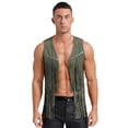 thumbnail image 1 of renvena Gilet Sans Manches à Franges en Faux Suède avec Glands et Rivets pour Homme, Gilet Western de Cowboy, Tenue de Cosplay, Vert Armée, G, 1 of 6