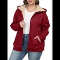 thumbnail image 1 of Sudadera con Capucha de Invierno de Larga con Cremallera para Mujer, Informal, Cálida y Acogedora, con Forro , para Otoño. Vino Tinto 5XL, 1 of 7