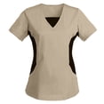 thumbnail image 1 of Heliisoer Short Women Sleeve V-neck Tops Work Uniform Solid Patchwork Color Pocket, 1 of 4