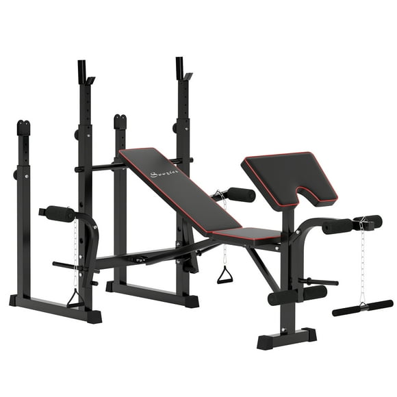 Soozier Weight Bench with 2 Barbell Rack and Preacher Curl Bench