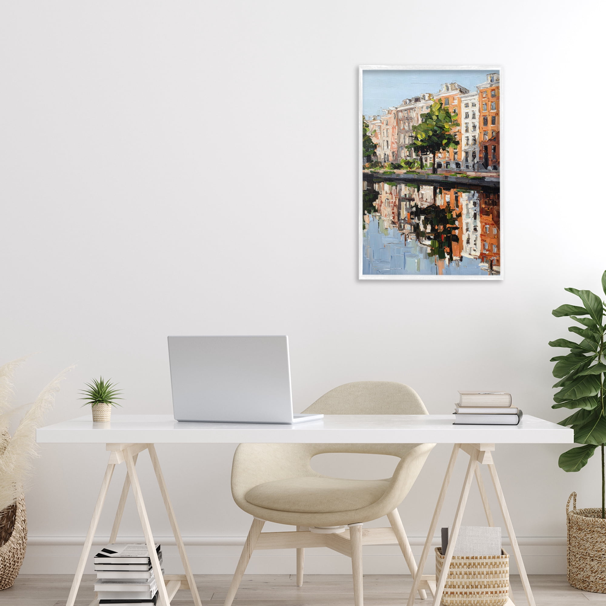Stupell Industries Waterside Apartments on Canal White Framed Giclee Art, design by Petal Prints Design