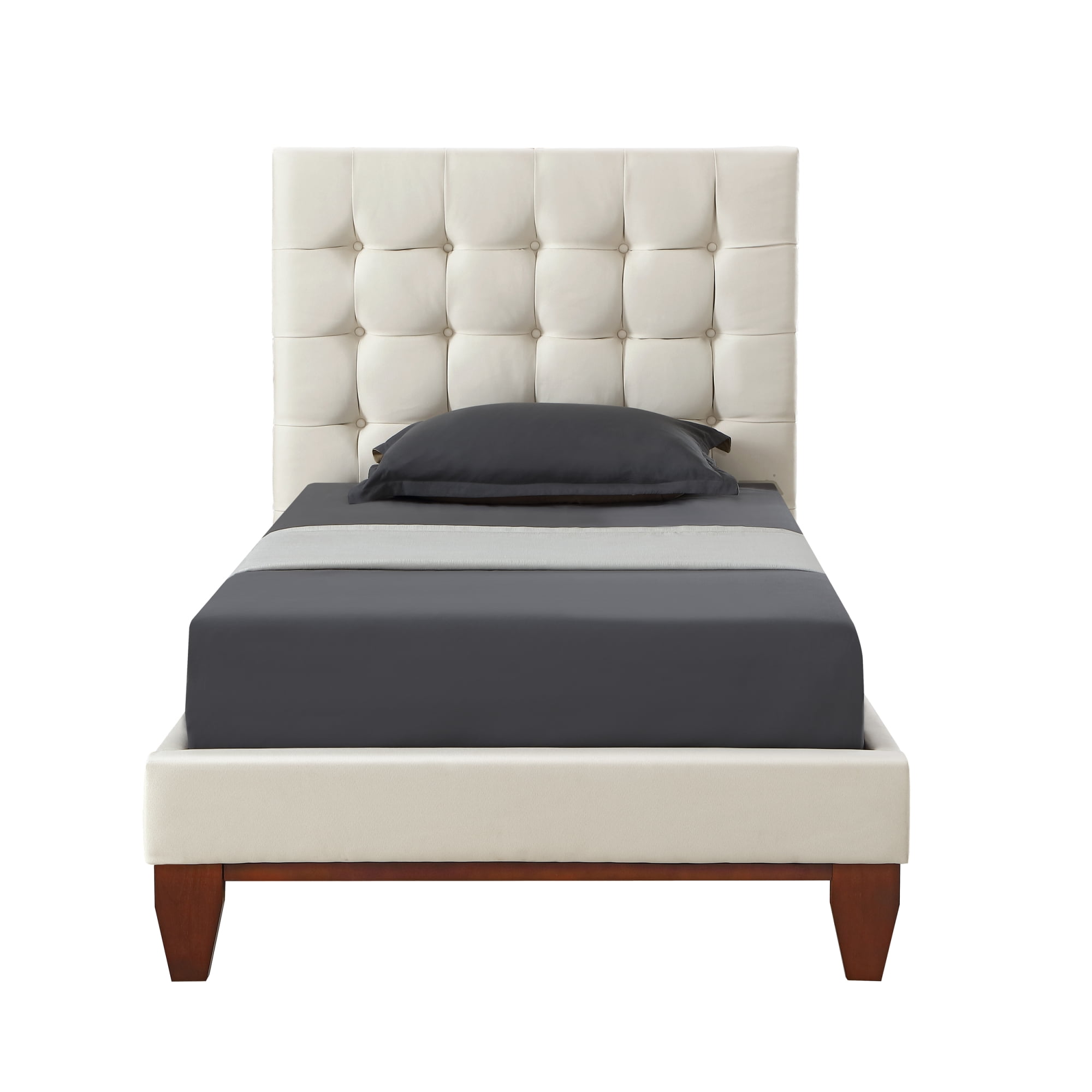 Inspired Home Saverio Linen Platform Bedframe Twin Size Tufted, Beige