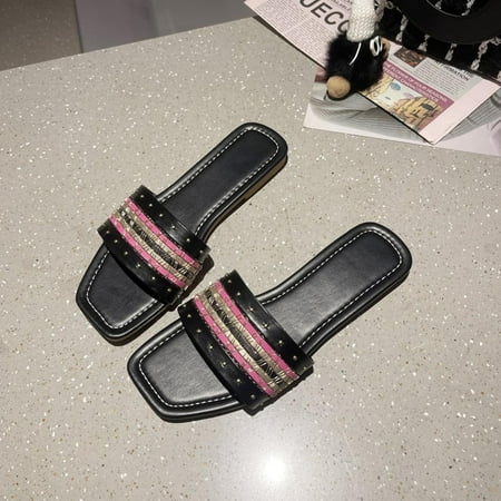 

Zunfeo Womens Flat Slide Sandals- Fashion Casual Outdoor Beach Slippers Open Toe Sandals Non-Slip Couple Slippers Black 8.5