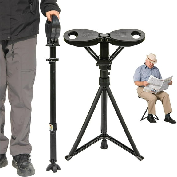 Walking Cane with Seat Folding Lightweight, 2-in-1 Cane Stool for Adults, Aluminum Walking Stick with Seat, Portable Stool for Senior, with Carry Bag
