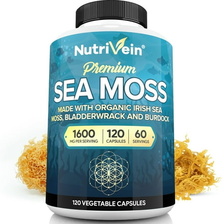 NutriVein Organic Sea Moss 1600 mg – Gut & Thyroid Support, 120 Capsules