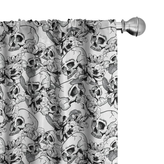 Ambesonne Celebration Curtains, Sketch Dead Skull, Pair of 28"x95", Black and White