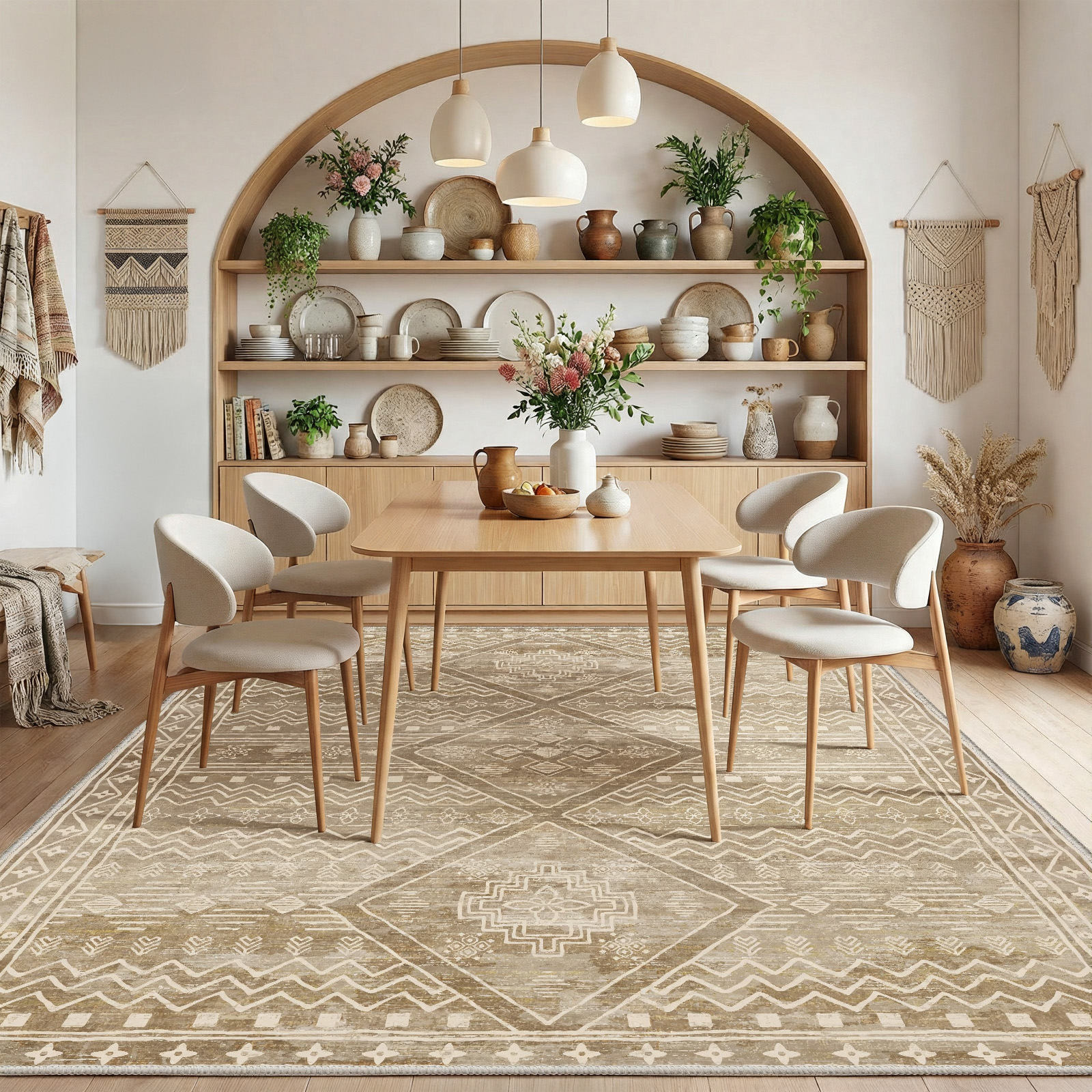 CHITOOMA 8'x10' Area Rugs for Living Room, Washable Boho Moroccan Rug Soft Vintage Distressed Geometric Tribal Area Rug for Bedroom Dining Room Office with Non-Slip Backing, Stain Resistant Non-Shed