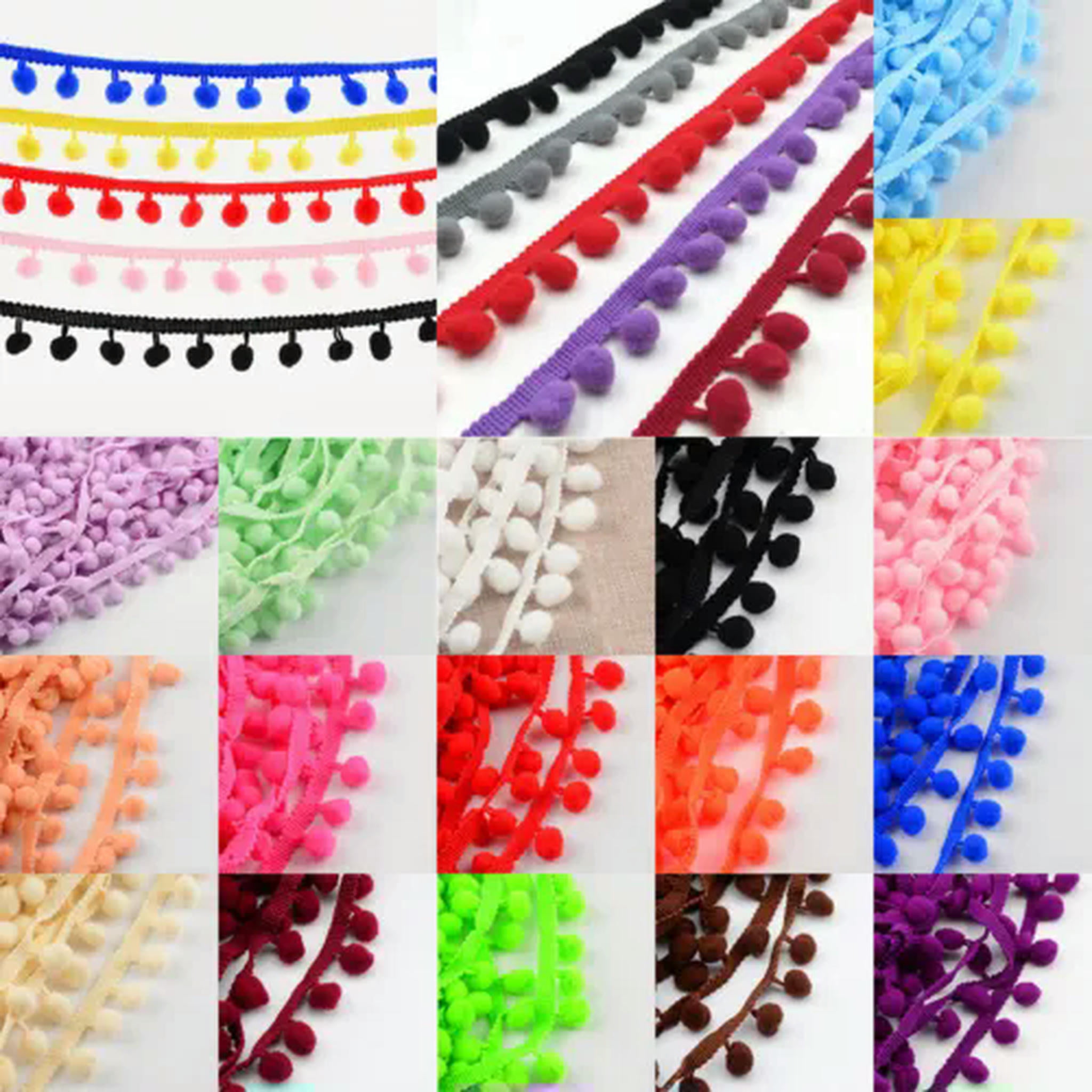 U8MO Pompom Trim Ball Fringe Ribbon DIY Sewing Accessory Lace 1/5/15 yards-Beige-5 yds