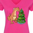 thumbnail image 4 of Inktastic Tyrannosaurus Rex Decorating Christmas Tree Women's V-Neck T-Shirt, 4 of 5