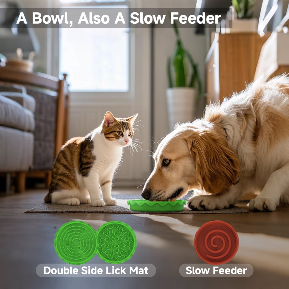 5-in-1 Burger Pet Bowls Set Tilted Elevated Slow Feeder Lick Mat Non-Slip Dog Cat Bowls Set for Small to Medium Pets Dishwasher Safe Adjustable Tilted Design for Pet Feeding and Drinking