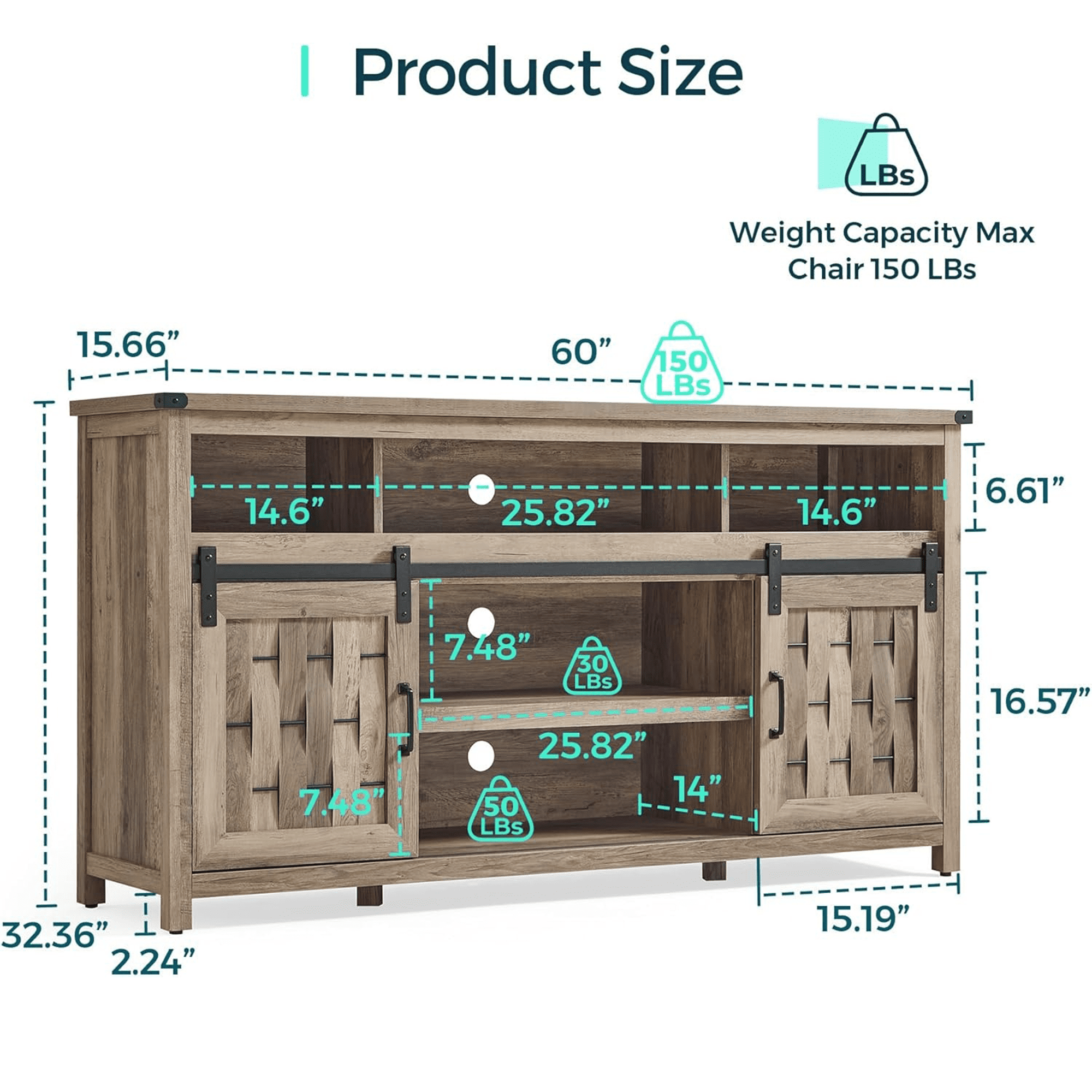 Tall Farmhouse TV Stand for 70 Inch TVs with Sliding Barn Door and Storage Shelves Light Brown