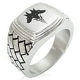 thumbnail image 1 of Stainless Steel Greek Mythology Cerberus Geometric Pattern Step-Down Biker Style Polished Ring, 1 of 1