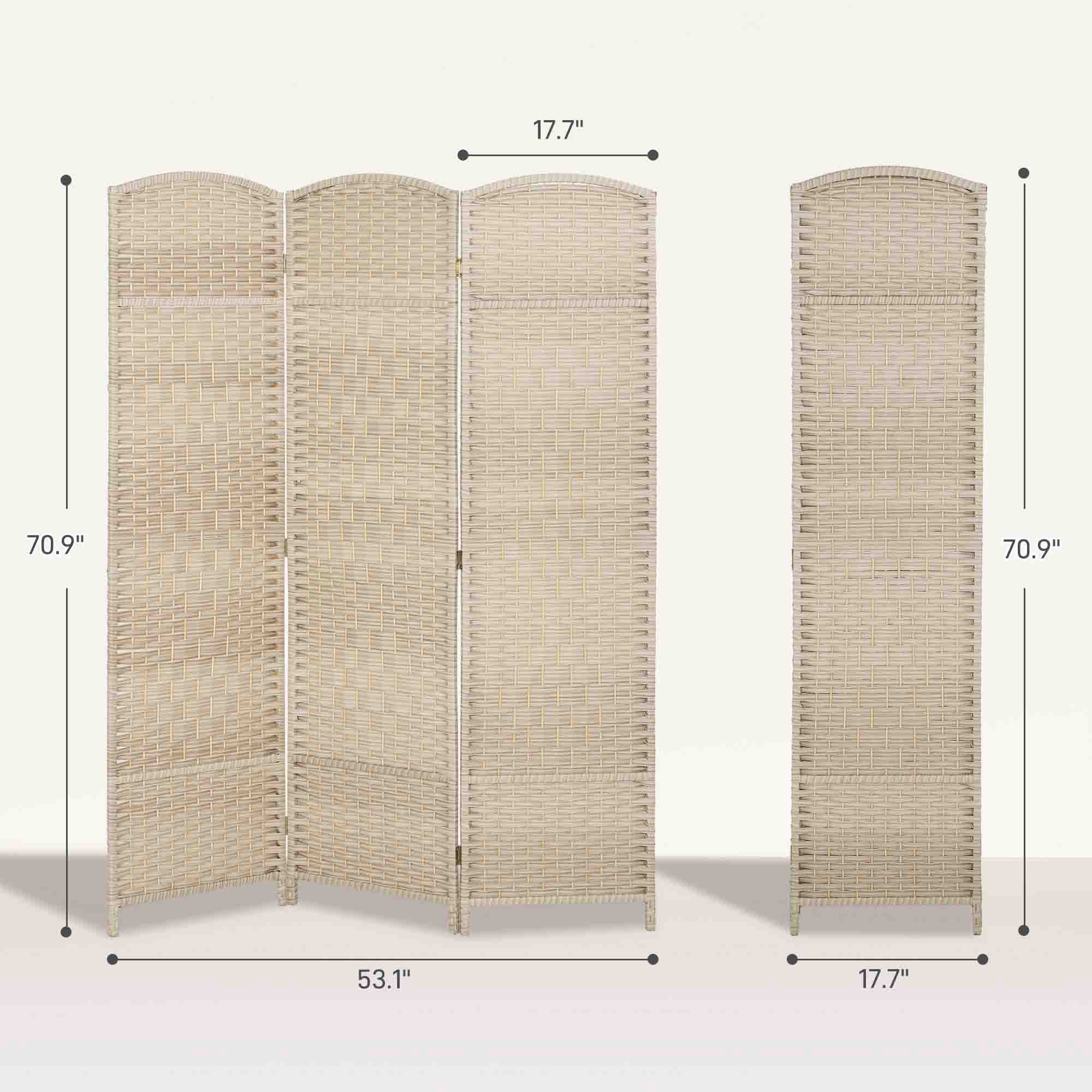 HOMCOM 3 Panel Room Divider, 6' Tall Folding Privacy Screen, Woven Freestanding Wood Partition for Home Office, Bedroom, Washed Oak