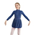 thumbnail image 4 of CHICTRY Kids Girls Shimmery Sequins Skating Dress Long Sleeve Backless Gymnastics Lyrical Dance Dress Dancewear Navy Blue 10, 4 of 7