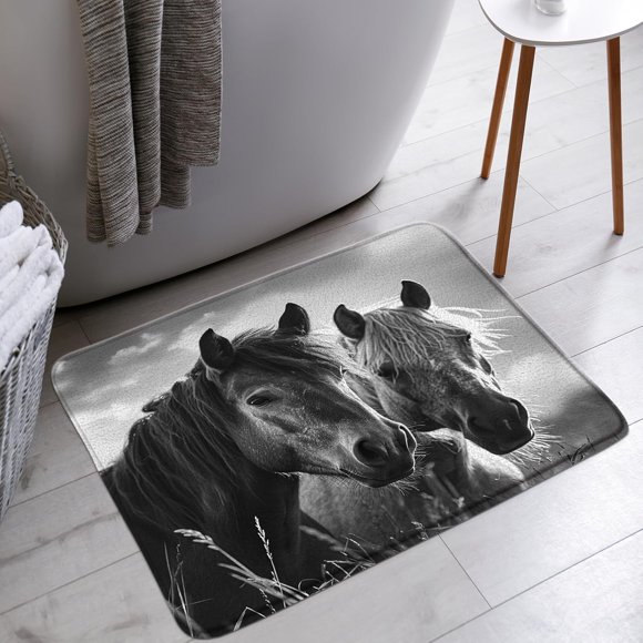 YSATNSFT Horse Bath Mat Rustic Farmhouse Animals Country Western Bathroom Bathtub Floor Rugs Doormat Toilet Decor,18 x 30 in