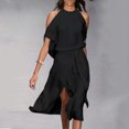 thumbnail image 2 of B91xZ Robe Grande Taille pour Femmes Été Robe Sans Manches Col Rond Décontractée Ample Plissée à Volants Midi avec Poches, Noir TTG, 2 of 5
