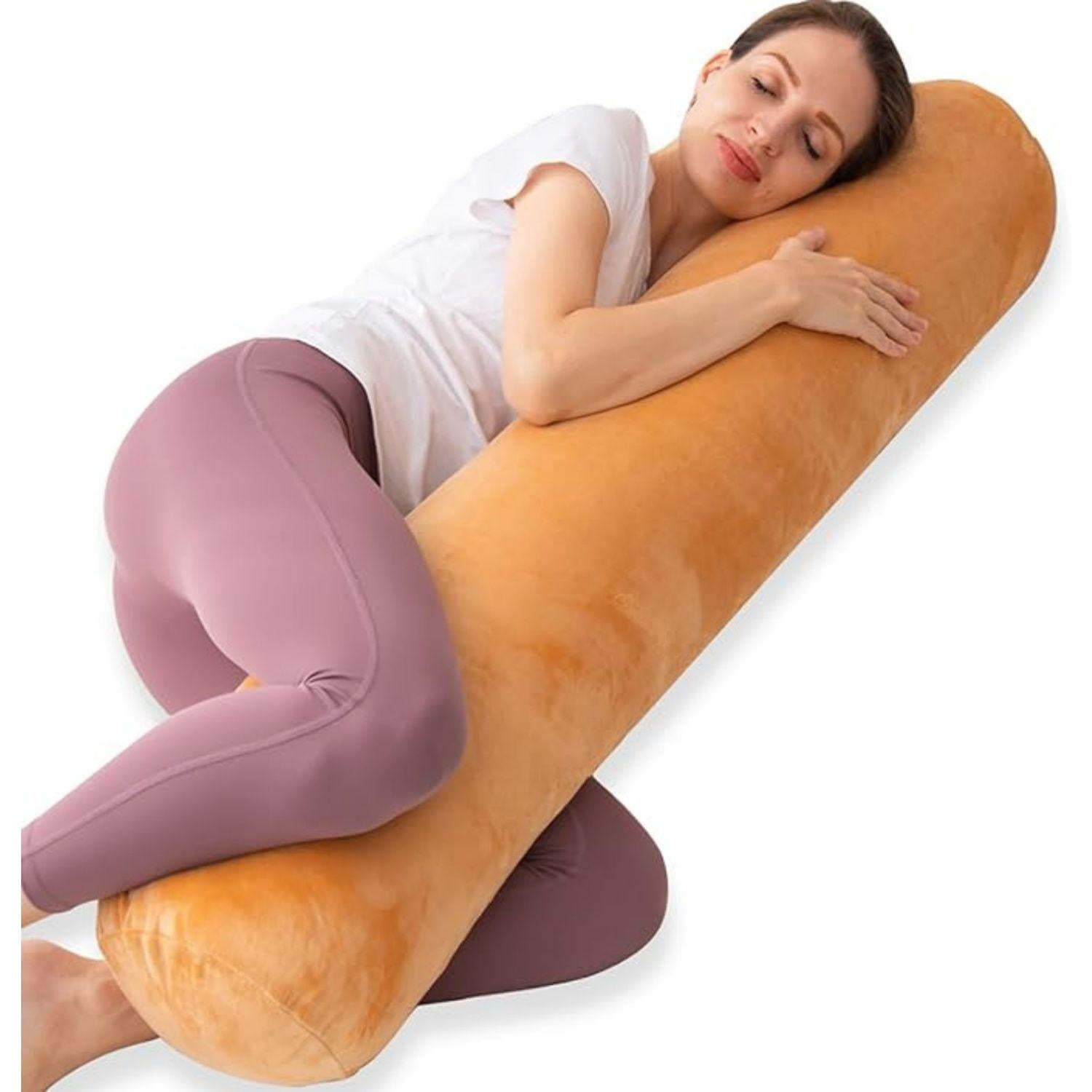 1 MIDDLE ONE Bolster Pillow for Bed, Long Round Body Pillow for Adults with Removable Velvet Cover, Decorative Tube Roll Cylinder Pillow, 47 x 7.87 Inch, Brown