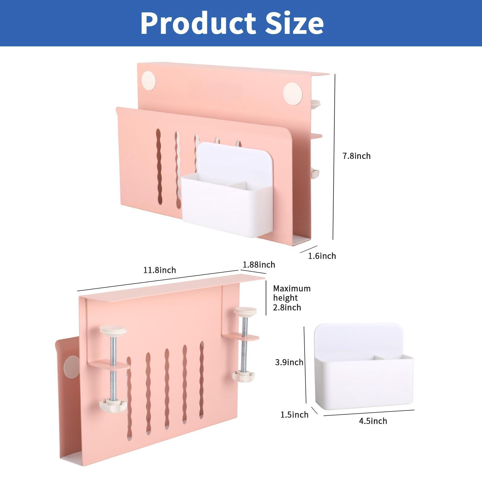 Desk Side Storage  Steel Organizer No Drill Workspace Organizers Clamp On Computer Accessories With Magnetic Pen Holder Fits Flat Edge Tables 0.3" To 2.8"