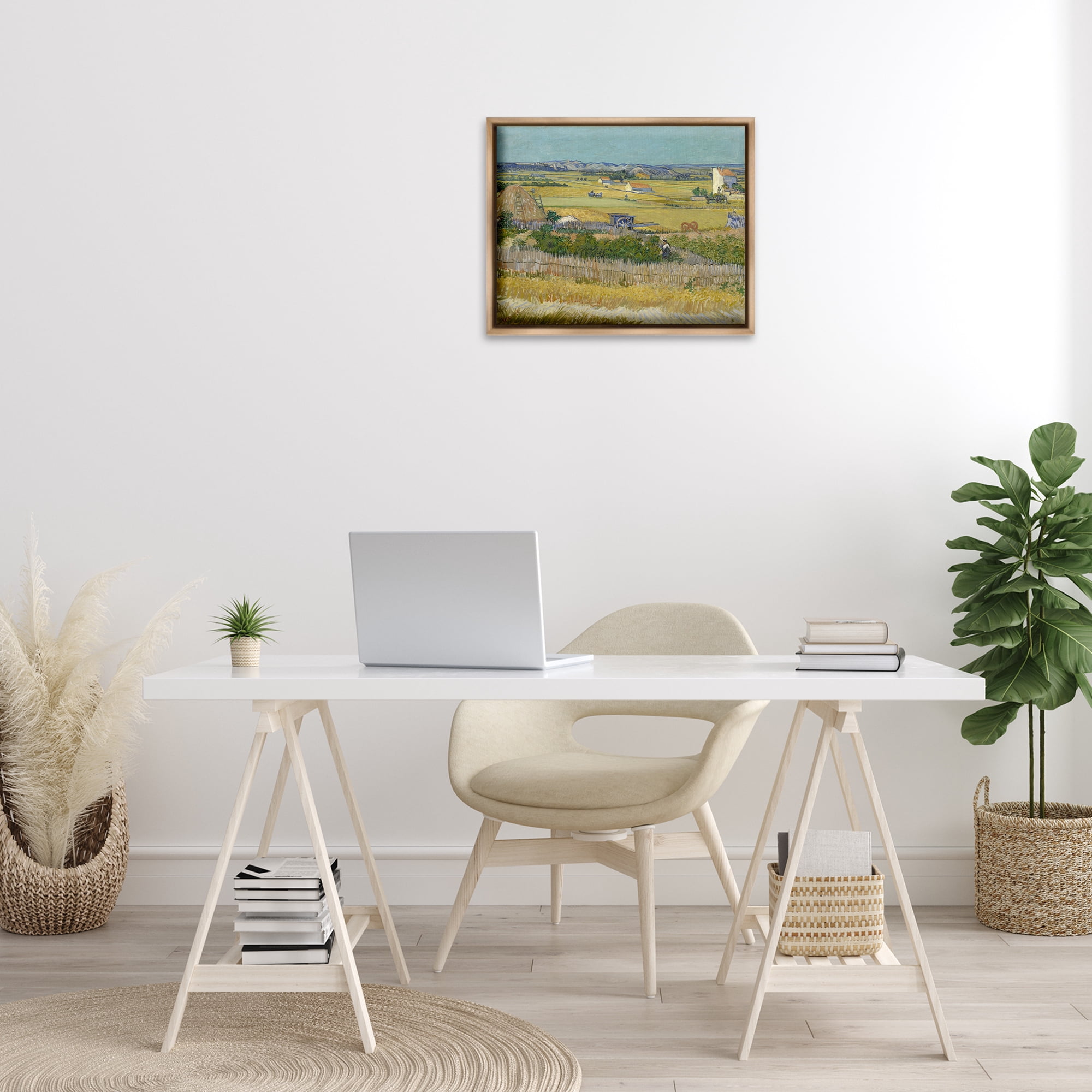 Stupell Industries Van Gogh The Harvest Landscape Landscape & Nature Painting Brown Floater Framed Canvas Art Print Wall Art, 21 x 17