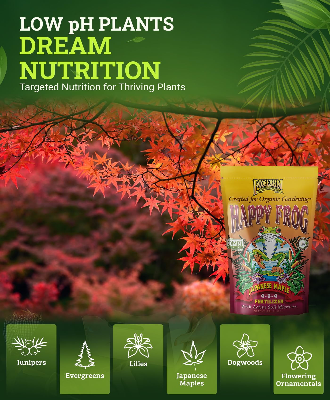 Happy Frog Japanese Maple Fertilizer, Nutrient-Rich Formula for Japanese Maples, & Low pH Feeders, NPK 4-3-4 (4 lb)
