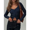 thumbnail image 5 of Women'S Long Sleeve Cardigan Open Front Knit Cropped Sweaters Fall V Neck Button Down Jacket Tops Navy Blue S, 5 of 10