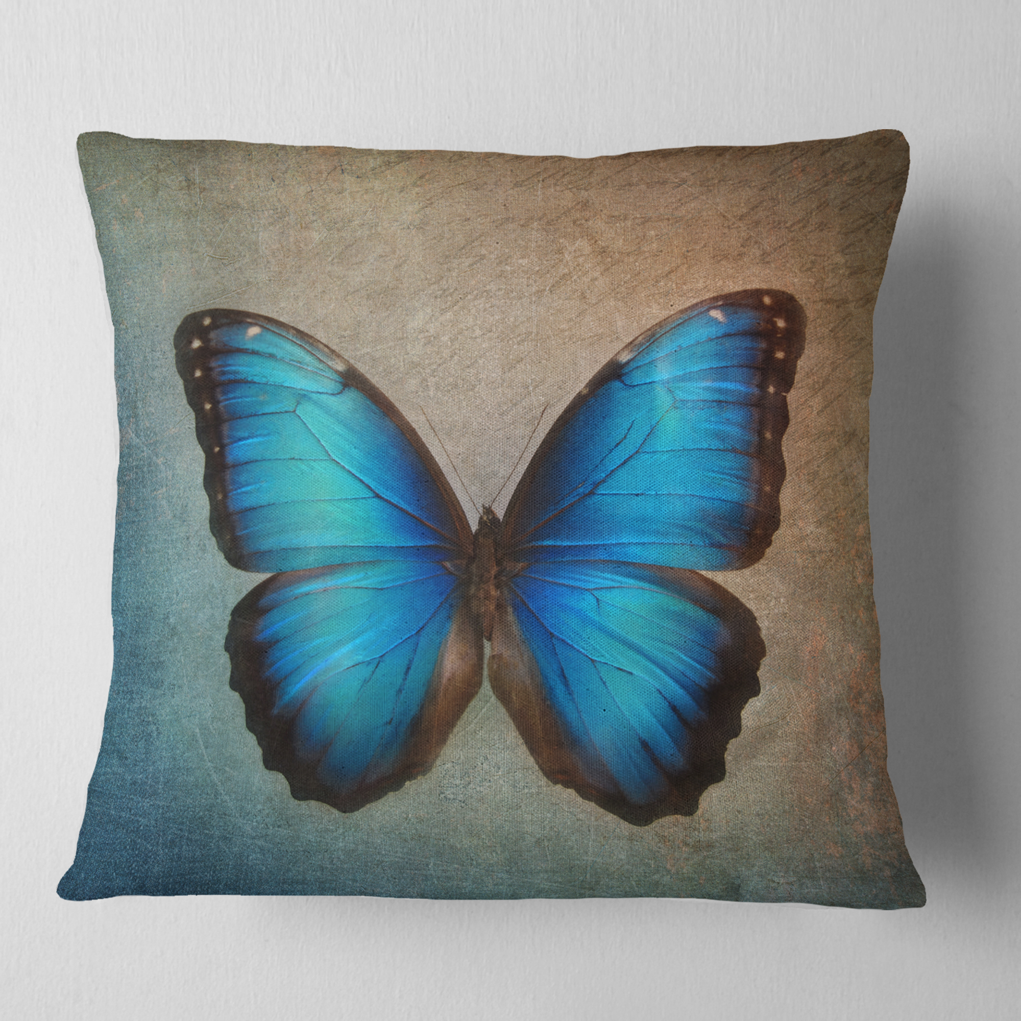 Designart Blue Vintage Butterfly - Floral Throw Pillow - 16x16