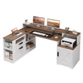 thumbnail image 5 of Sioweci 63" Farmhouse L Shaped Executive Desk, Corner Computer Desk with Drawers & Storage Shelf, Home Office Desk with Power Outlet, Monitor Stand,White & Brown, 5 of 11