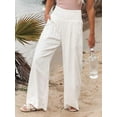 thumbnail image 2 of Women Pants Wide Leg High Waisted Palazzo Pants Summer Flowy Beach Lounge Casual Trousers with Pockets White L, 2 of 5