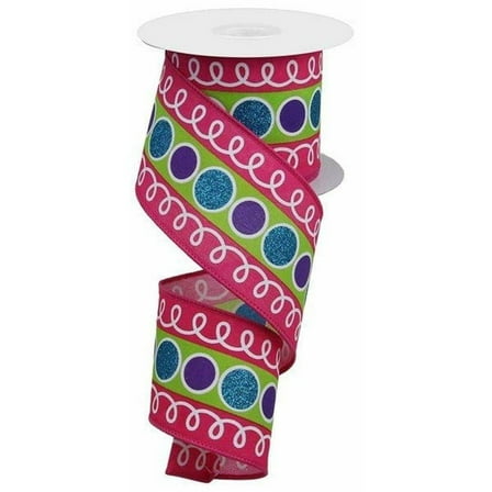 2.5" Striped Glitter Circle Loops Ribbon: Pink (10 Yards)