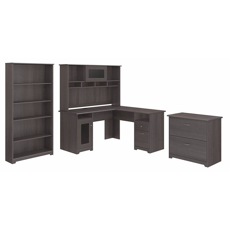 Bush Furniture Cabot L Shaped Desk Office Suite In Heather Gray