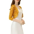 thumbnail image 4 of INSPIRE CHIC Women's Shrugs Floral Lace Cardigan 3/4 Sleeves Sheer Cover Up Top S Ginger Yellow, 4 of 6