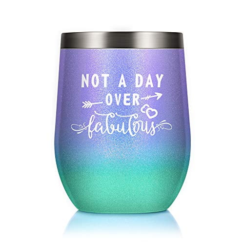 Mom Wife Sister Grandma Girlfriend Best Friend Mother Bday Ideas 12 oz Mint Insulated Stainless Steel Tumbler w Lid Wine Coffee Cups Presents Not A Day Over Fabulous Birthday Gifts for Women