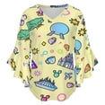 thumbnail image 5 of Meet Me At My Happy Place Yellow Pattern Women's V-Neck Blouse With 3/4 Ruffled Bell Sleeves Casual Top Ladies Blouses, 5 of 7